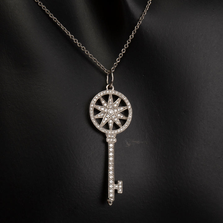 TIFFANY & CO. Platinum Diamond Key Star Pendant Necklace