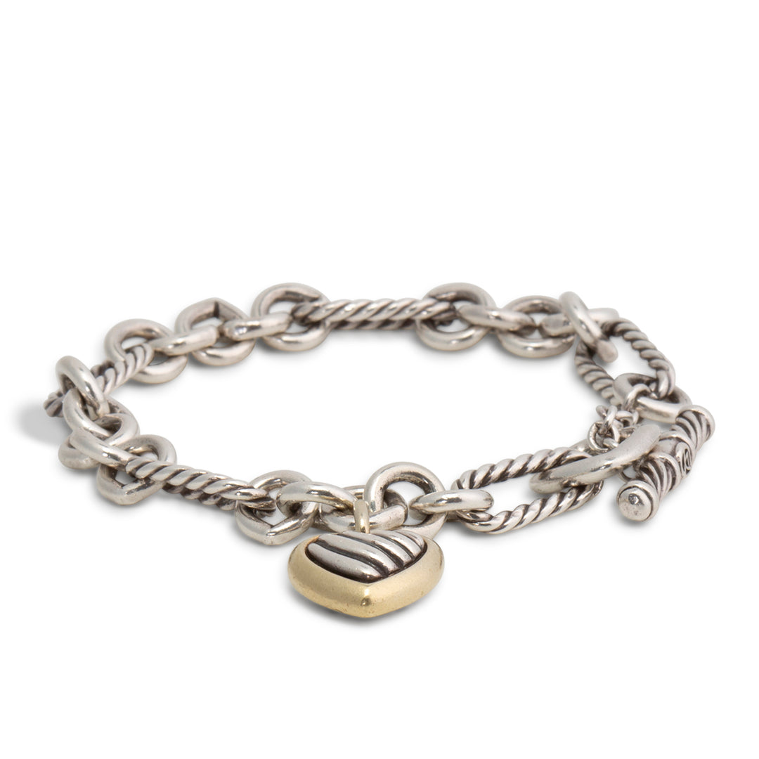 DAVID YURMAN Two-Tone Figaro Heart Charm Bracelet