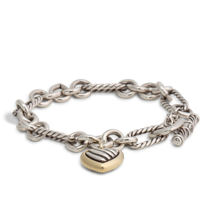 DAVID YURMAN Two-Tone Figaro Heart Charm Bracelet