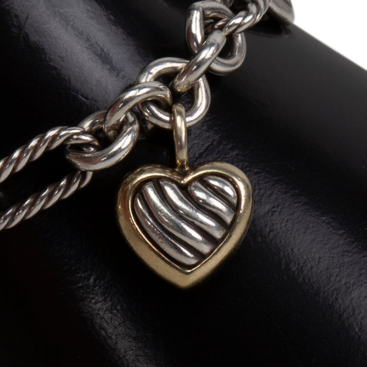 DAVID YURMAN Two-Tone Figaro Heart Charm Bracelet
