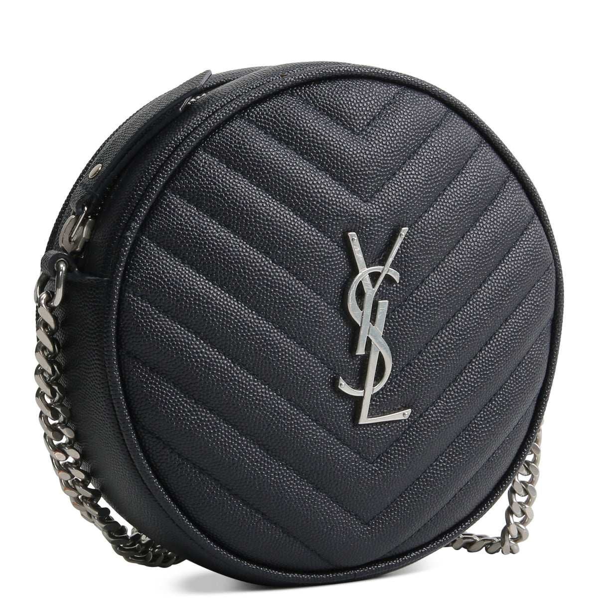 SAINT LAURENT Grain de Poudre Round Vinyle Crossbody - Deep Navy Blue