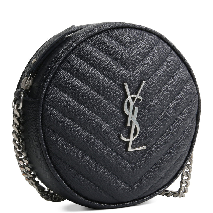 SAINT LAURENT Grain de Poudre Round Vinyle Crossbody - Deep Navy Blue