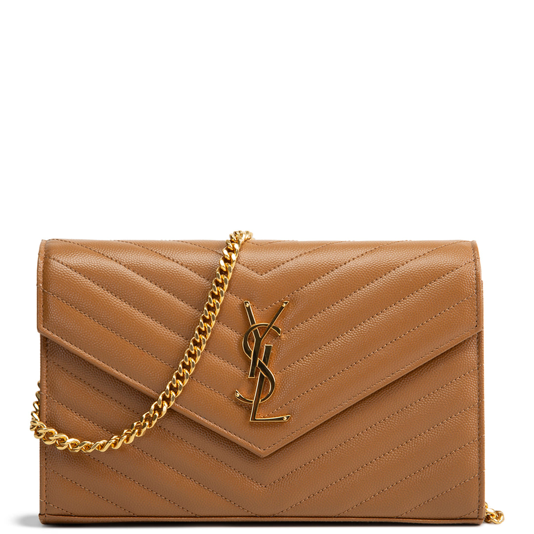 SAINT LAURENT Envelope Cassandre Wallet on Chain - Brown