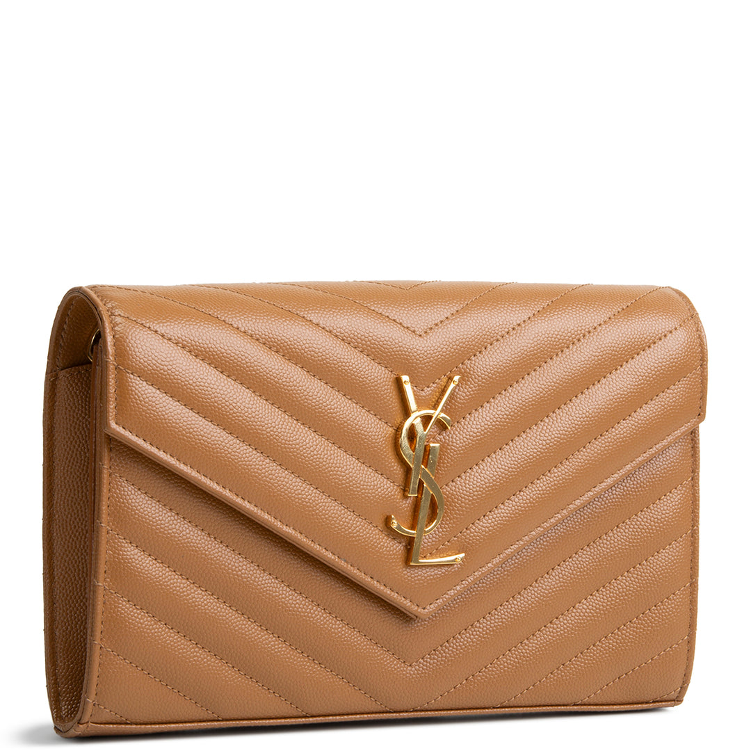 SAINT LAURENT Envelope Cassandre Wallet on Chain - Brown