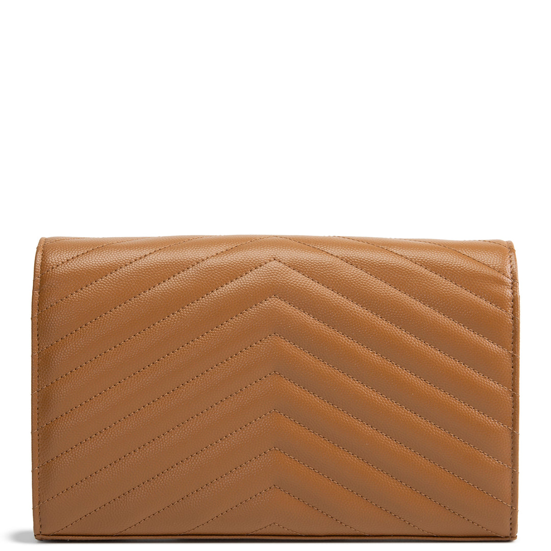 SAINT LAURENT Envelope Cassandre Wallet on Chain - Brown