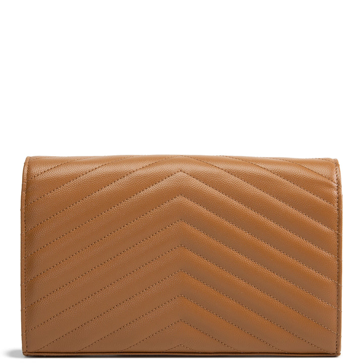 SAINT LAURENT Envelope Cassandre Wallet on Chain - Brown