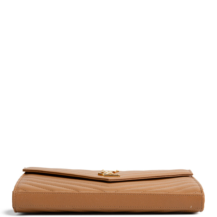 SAINT LAURENT Envelope Cassandre Wallet on Chain - Brown