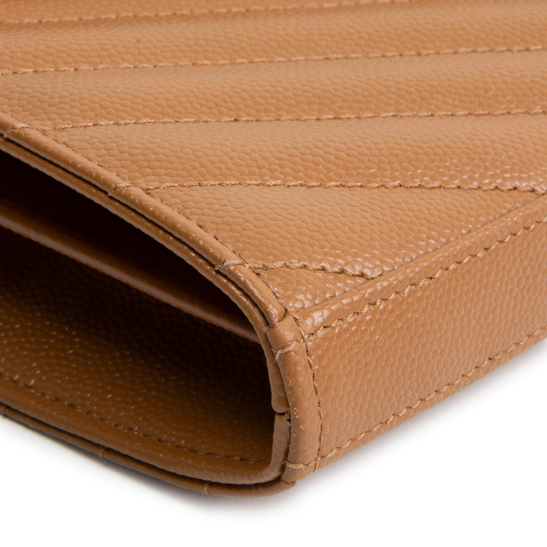 SAINT LAURENT Envelope Cassandre Wallet on Chain - Brown