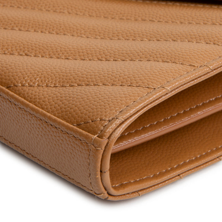SAINT LAURENT Envelope Cassandre Wallet on Chain - Brown