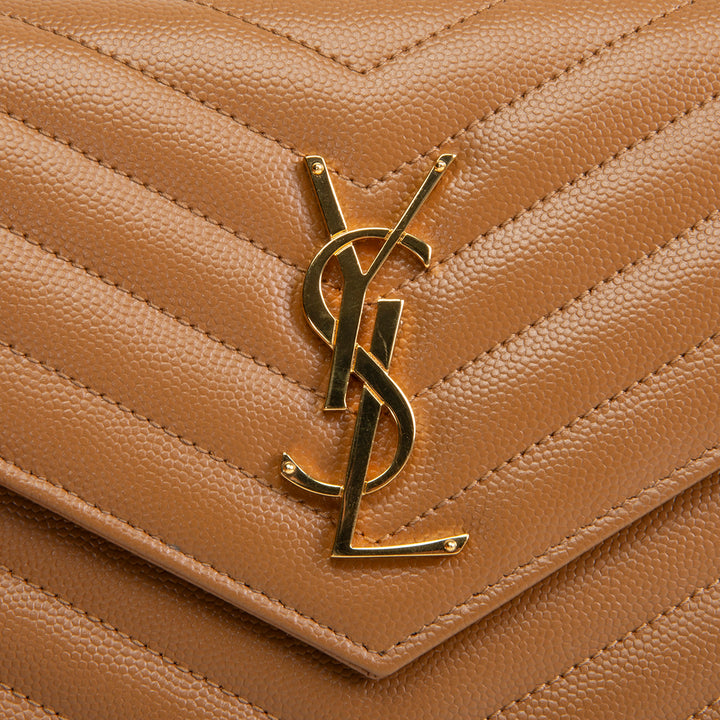 SAINT LAURENT Envelope Cassandre Wallet on Chain - Brown