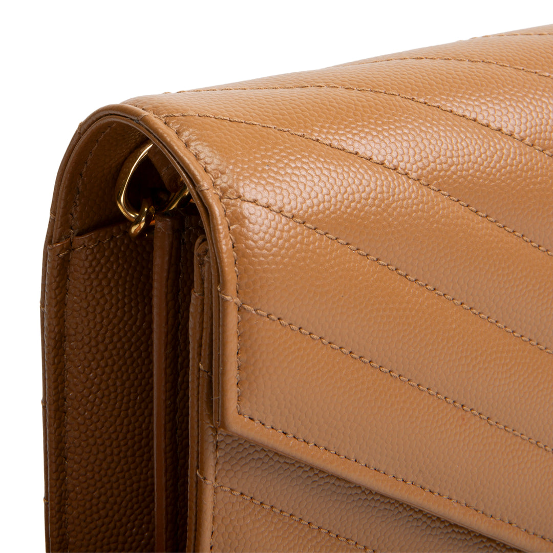 SAINT LAURENT Envelope Cassandre Wallet on Chain - Brown