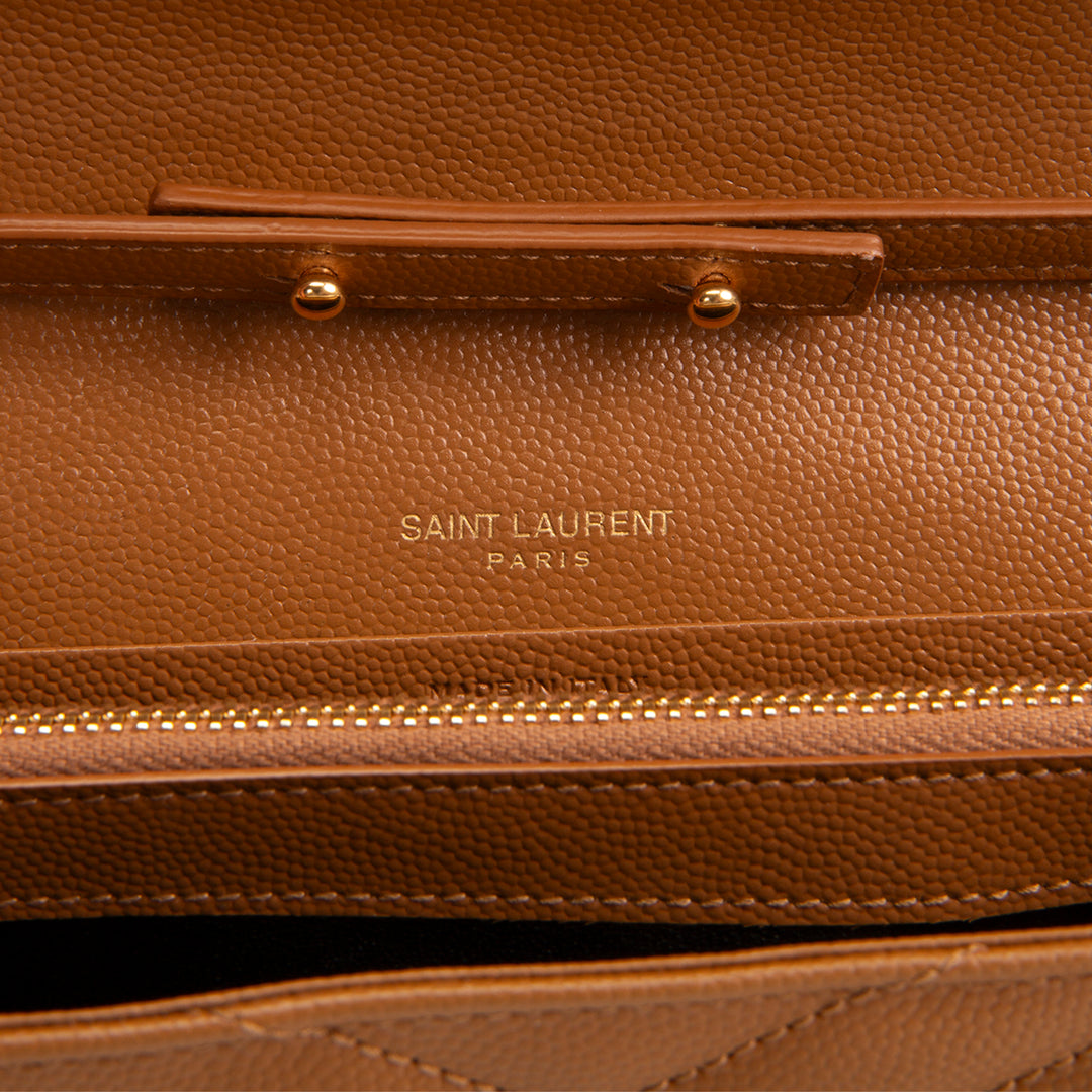 SAINT LAURENT Envelope Cassandre Wallet on Chain - Brown