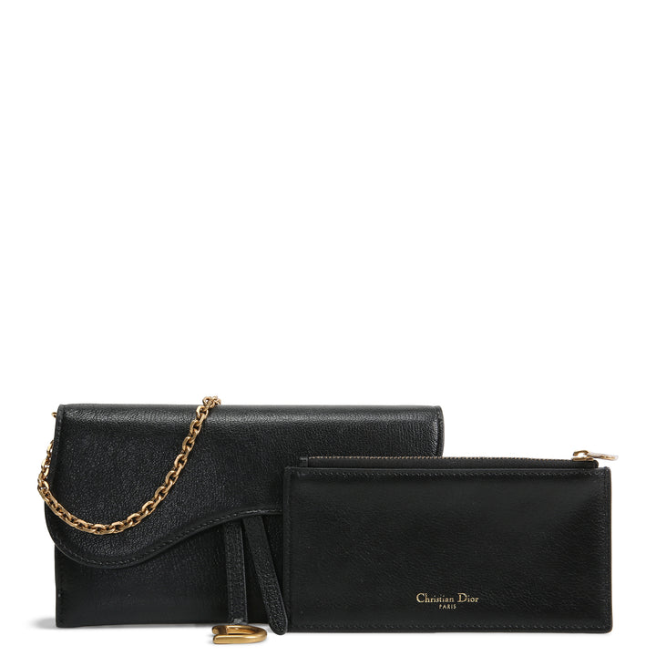 DIOR Goatskin Saddle Long Wallet with Chain - Black