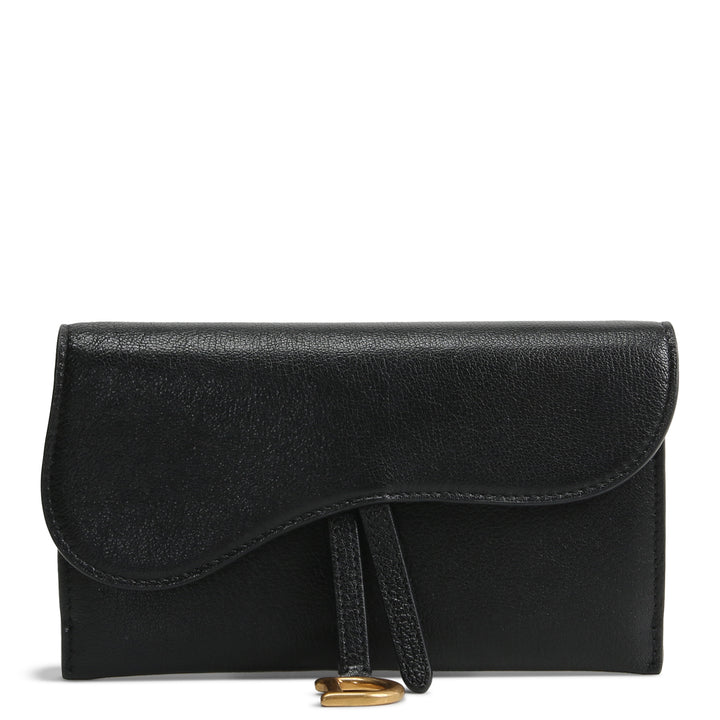 DIOR Goatskin Saddle Long Wallet with Chain - Black