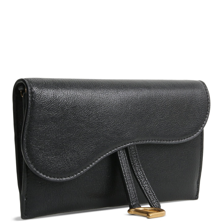 DIOR Goatskin Saddle Long Wallet with Chain - Black