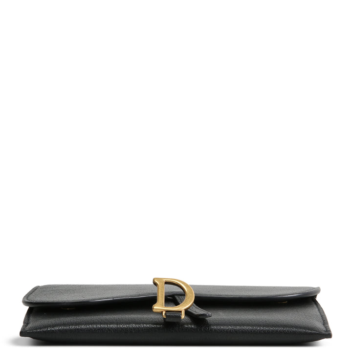 DIOR Goatskin Saddle Long Wallet with Chain - Black