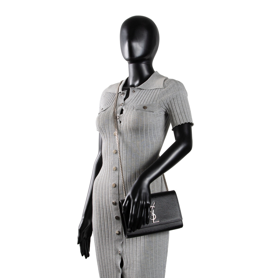 SAINT LAURENT Grain de Poudre Kate Shoulder Bag - Black