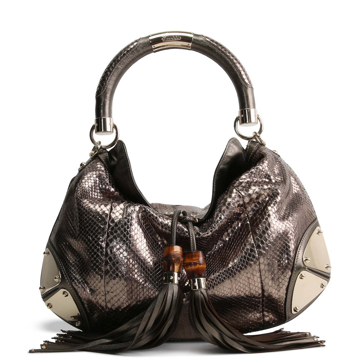 GUCCI Bamboo Babouska Indy Vintage Python - Metallic Bronze