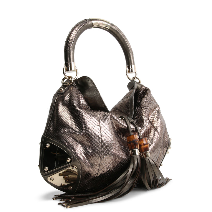 GUCCI Bamboo Babouska Indy Vintage Python - Metallic Bronze