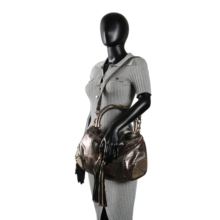 GUCCI Bamboo Babouska Indy Vintage Python - Metallic Bronze
