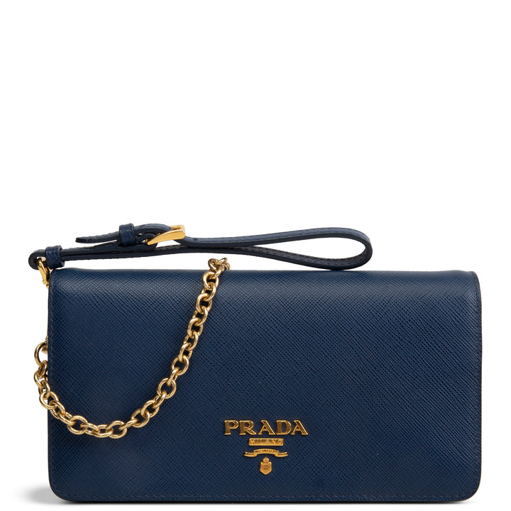 PRADA Saffiano Wallet on Chain Wristlet - Navy