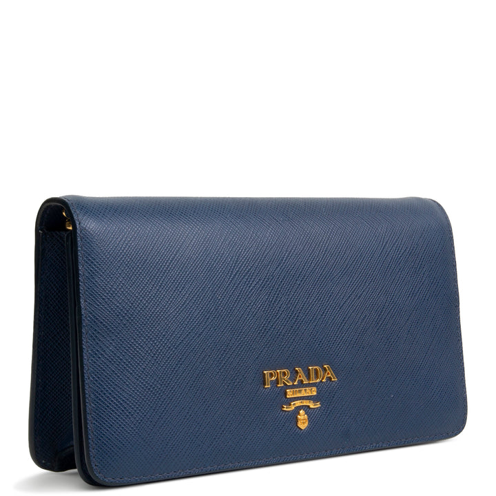 PRADA Saffiano Wallet on Chain Wristlet - Navy