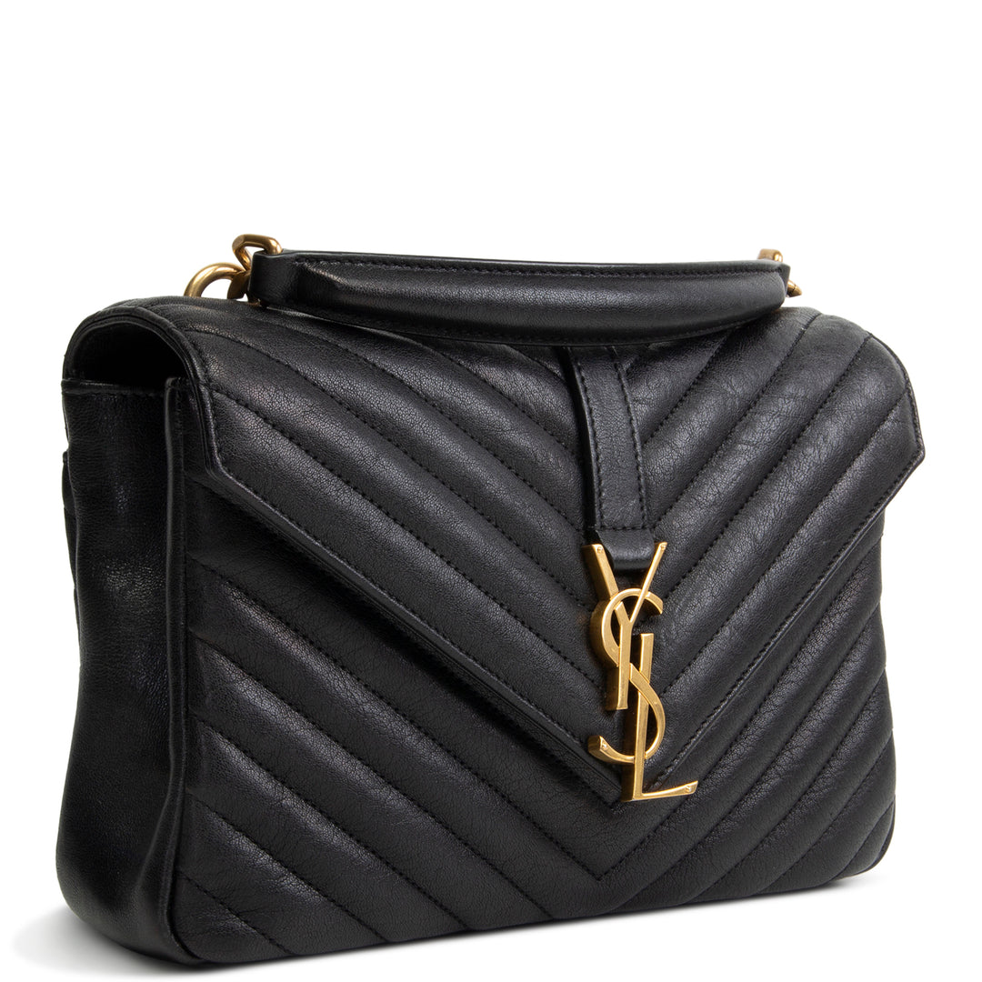 SAINT LAURENT Medium College Flap Top Handle Bag - Black