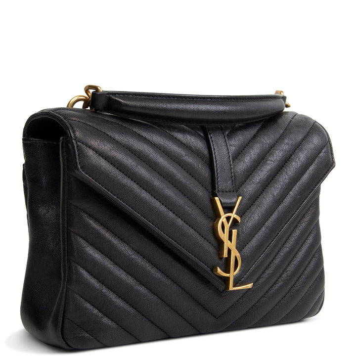 SAINT LAURENT Medium College Flap Top Handle Bag - Black