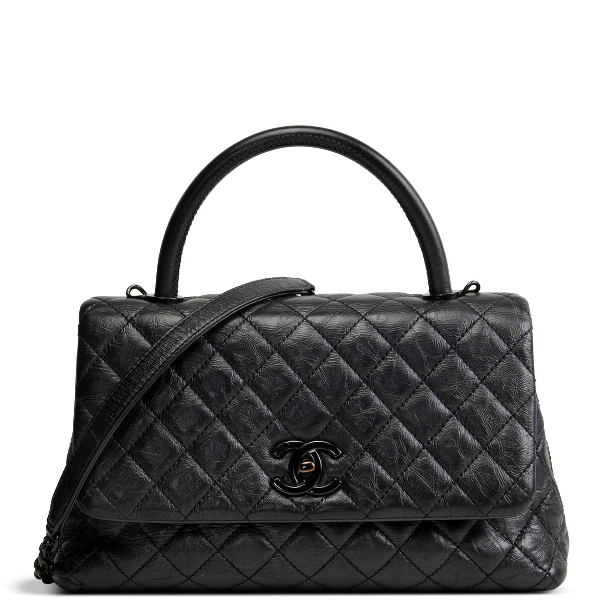 CHANEL Aged Calfskin Quilted Small Coco Handle