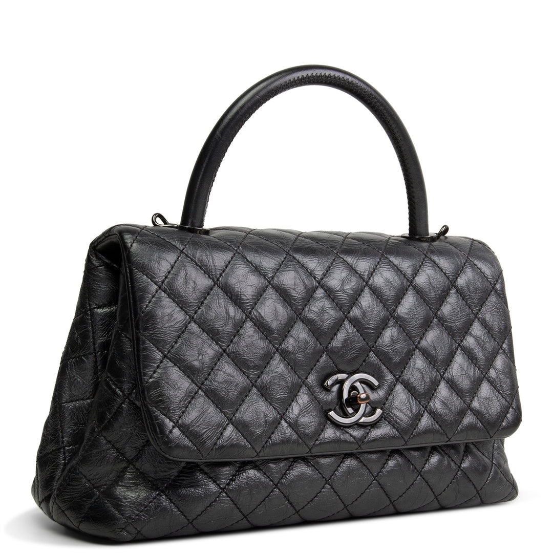 CHANEL Aged Calfskin Quilted Small Coco Handle