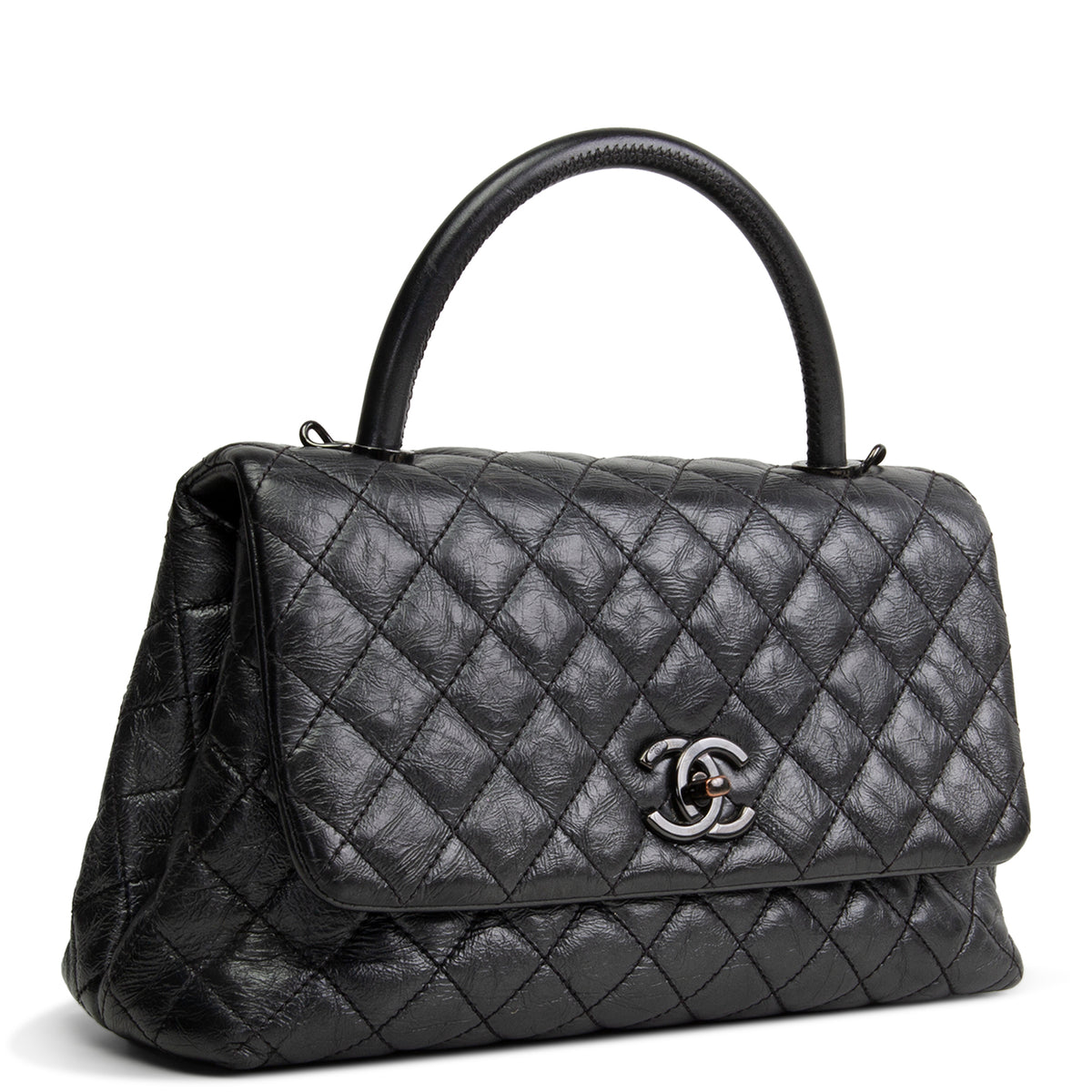 CHANEL Aged Calfskin Quilted Small Coco Handle