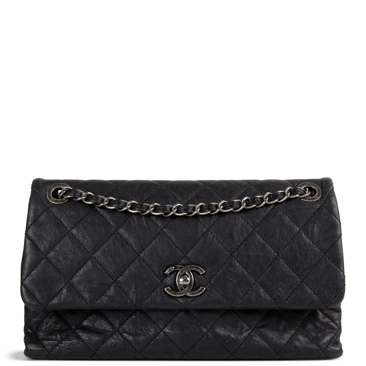 Chanel Goatskin Crinkle Leather Flap Bag - Black