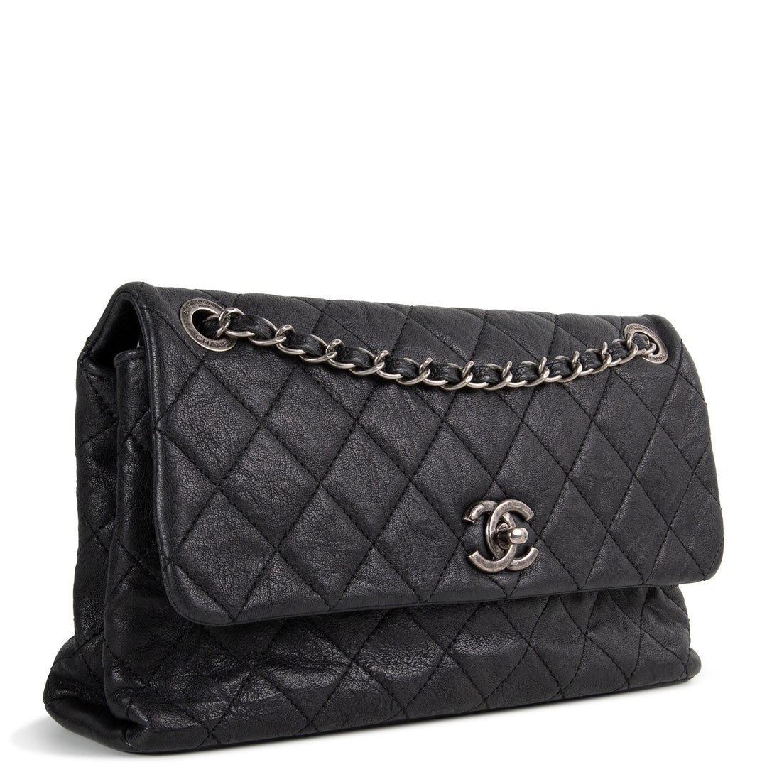 Chanel Goatskin Crinkle Leather Flap Bag - Black