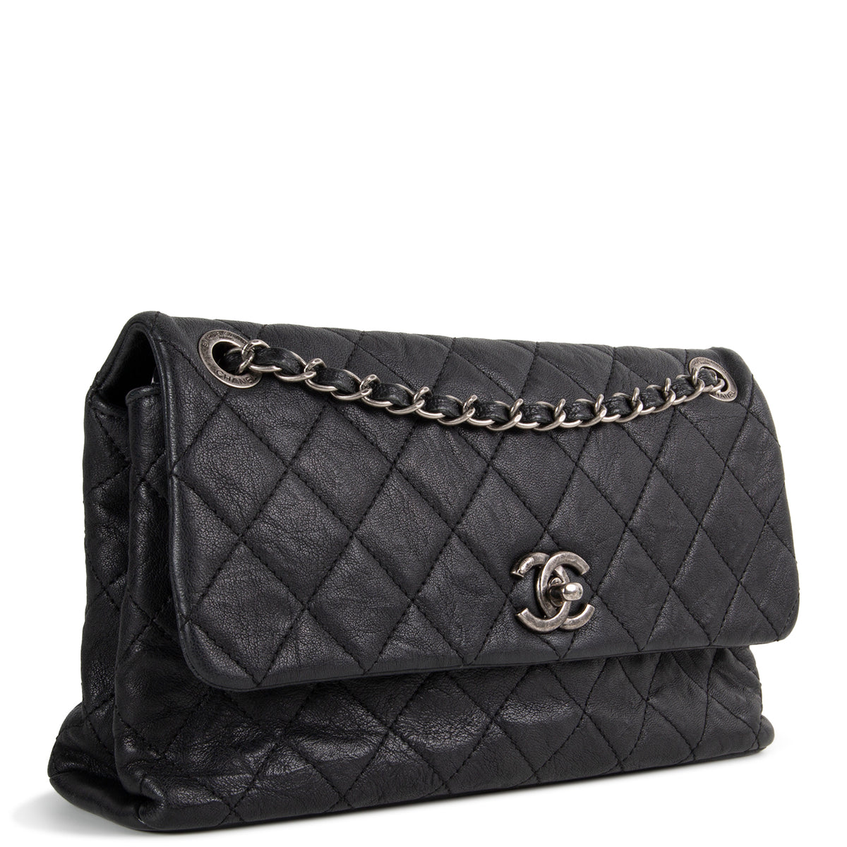 Chanel Goatskin Crinkle Leather Flap Bag - Black