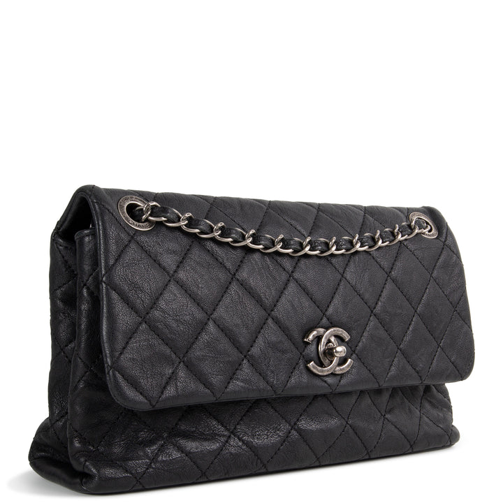 Chanel Goatskin Crinkle Leather Flap Bag - Black