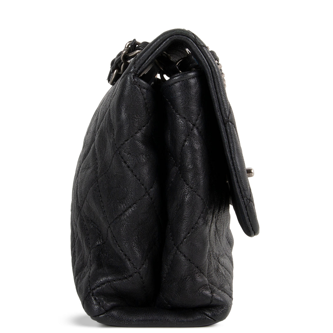 Chanel Goatskin Crinkle Leather Flap Bag - Black