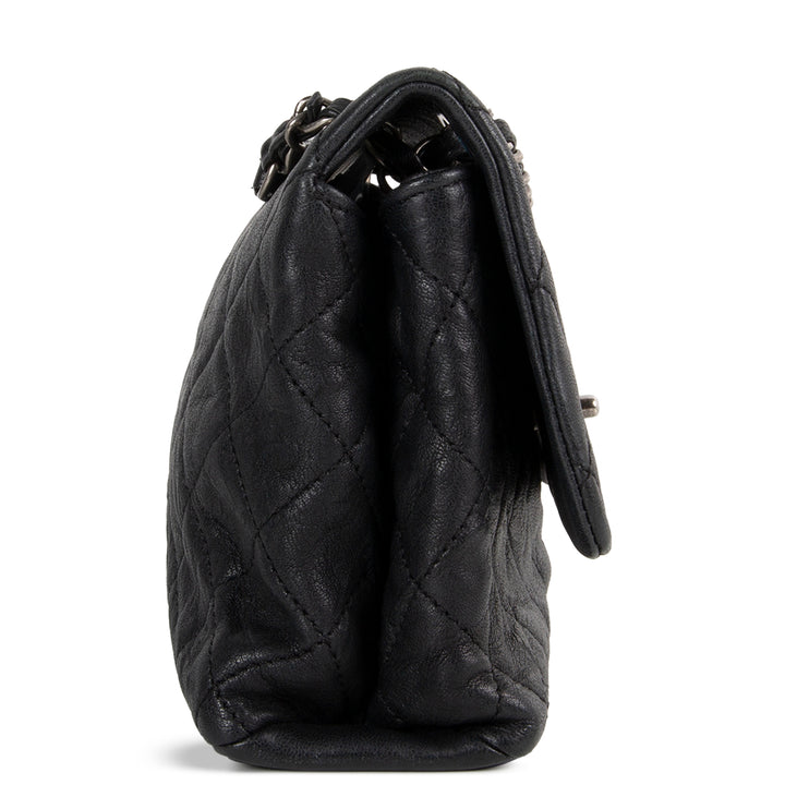 Chanel Goatskin Crinkle Leather Flap Bag - Black