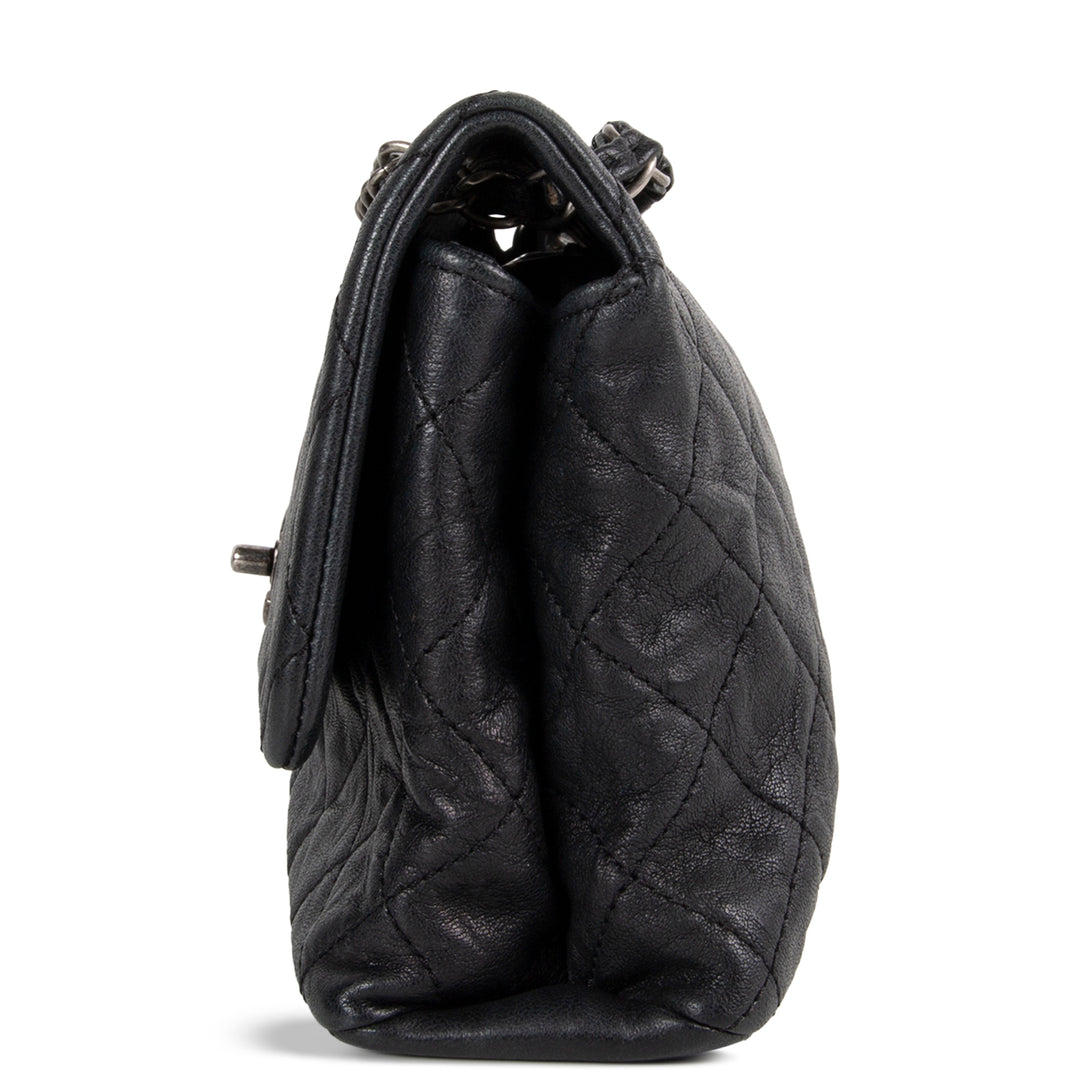 Chanel Goatskin Crinkle Leather Flap Bag - Black