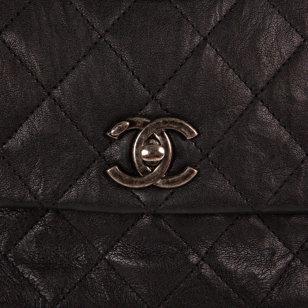 Chanel Goatskin Crinkle Leather Flap Bag - Black