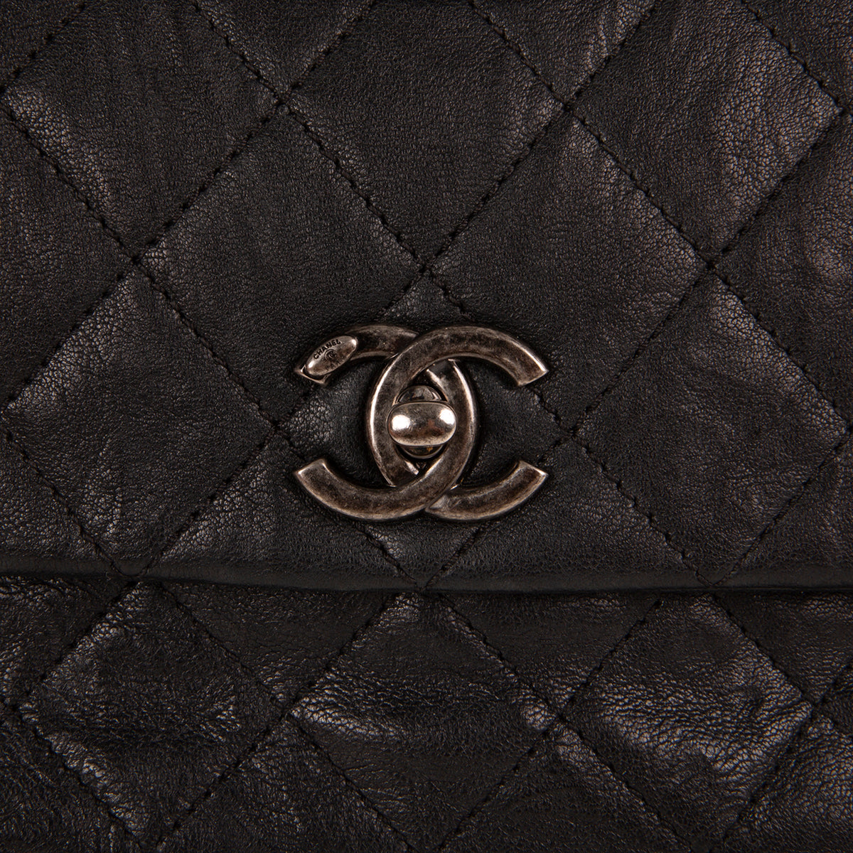 Chanel Goatskin Crinkle Leather Flap Bag - Black