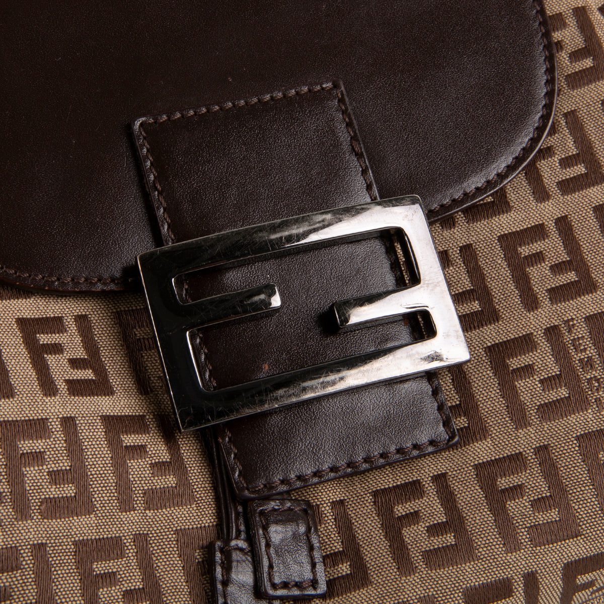 FENDI Zucchino Shoulder Bag - Brown/Tan