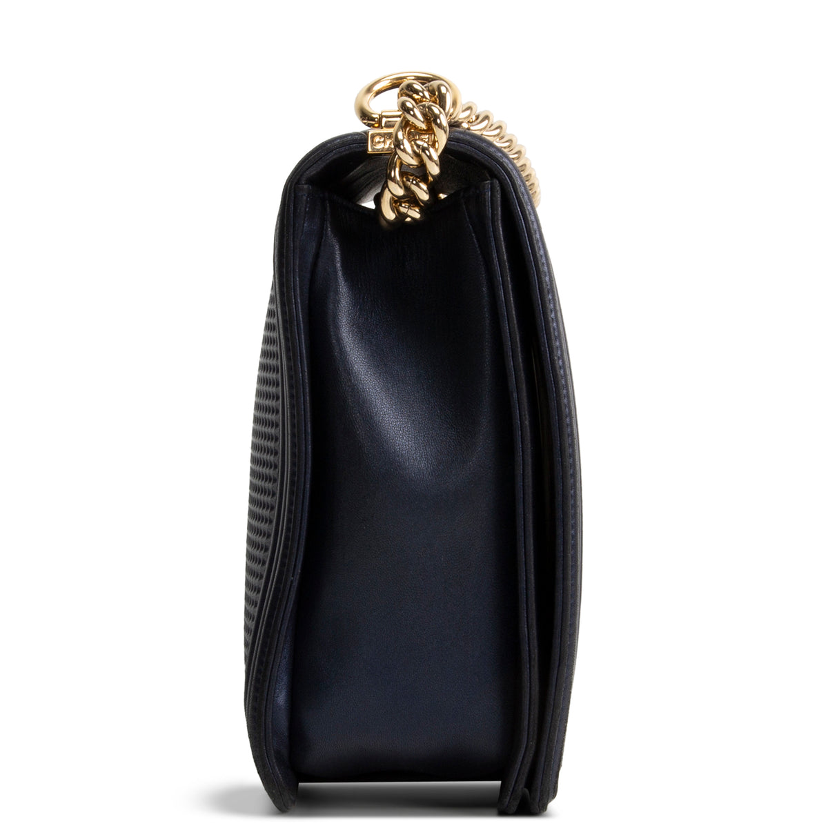 CHANEL Cubed Lambskin Embossed Large Boy Bag