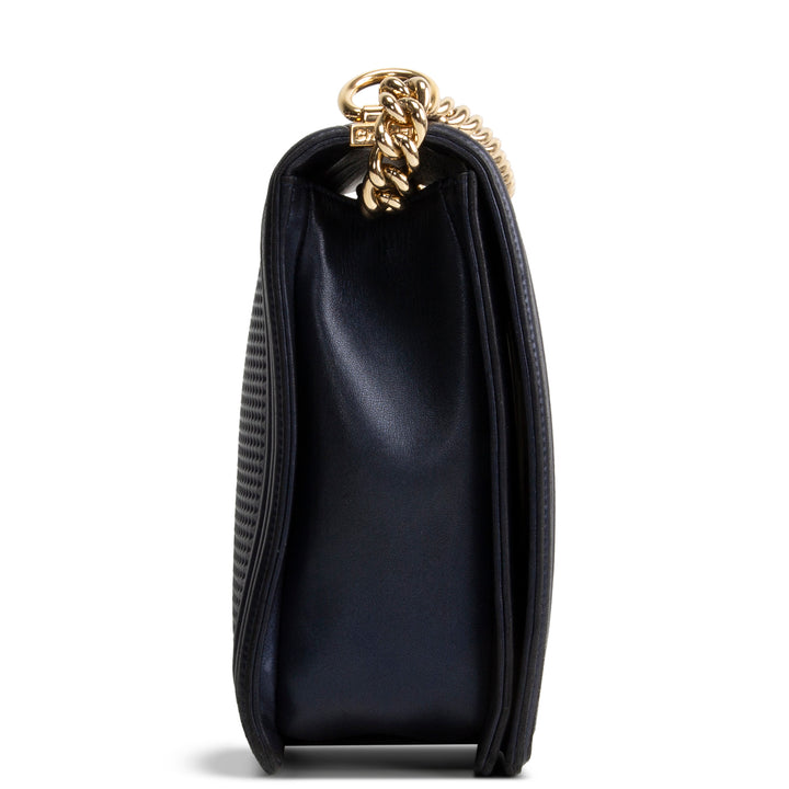 CHANEL Cubed Lambskin Embossed Large Boy Bag
