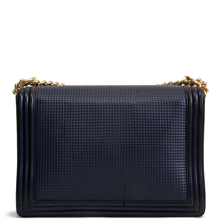 CHANEL Cubed Lambskin Embossed Large Boy Bag