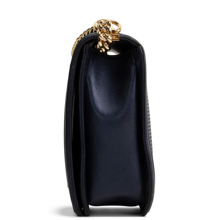 CHANEL Cubed Lambskin Embossed Large Boy Bag