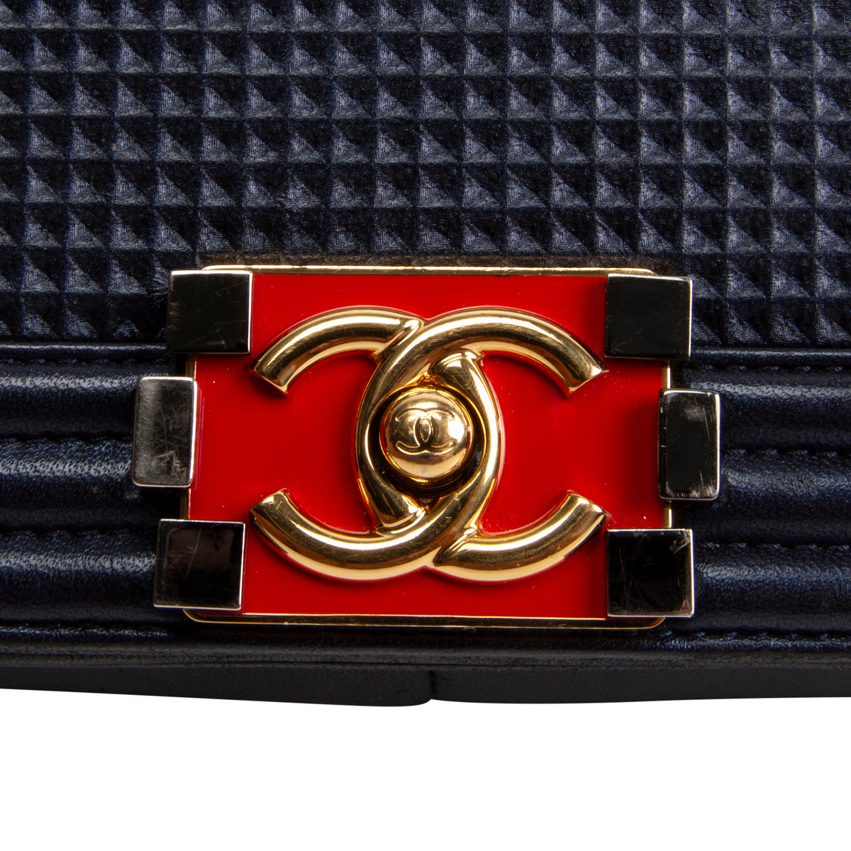CHANEL Cubed Lambskin Embossed Large Boy Bag