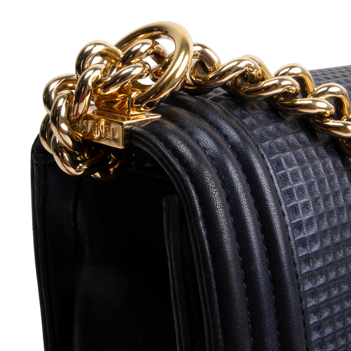 CHANEL Cubed Lambskin Embossed Large Boy Bag