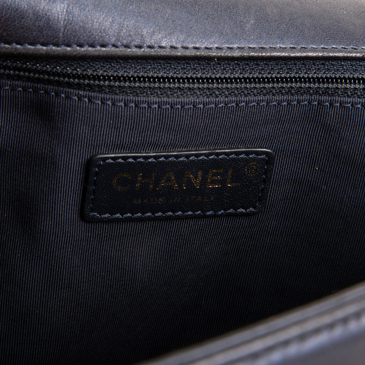 CHANEL Cubed Lambskin Embossed Large Boy Bag