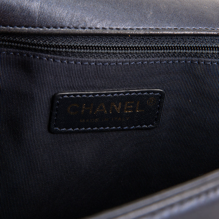 CHANEL Cubed Lambskin Embossed Large Boy Bag