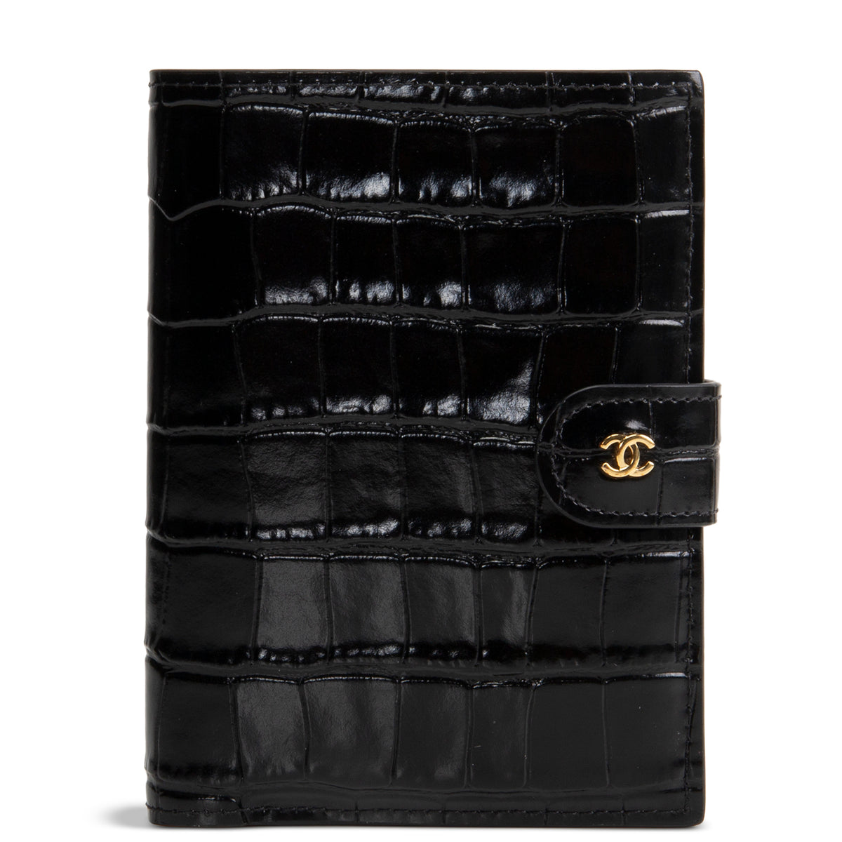 CHANEL Crococo Embossed Passport Cover - Black